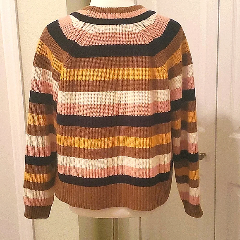 MADEWELL Tilden Brown Pink Cream Striped Merino Wool Knit Sweater Small